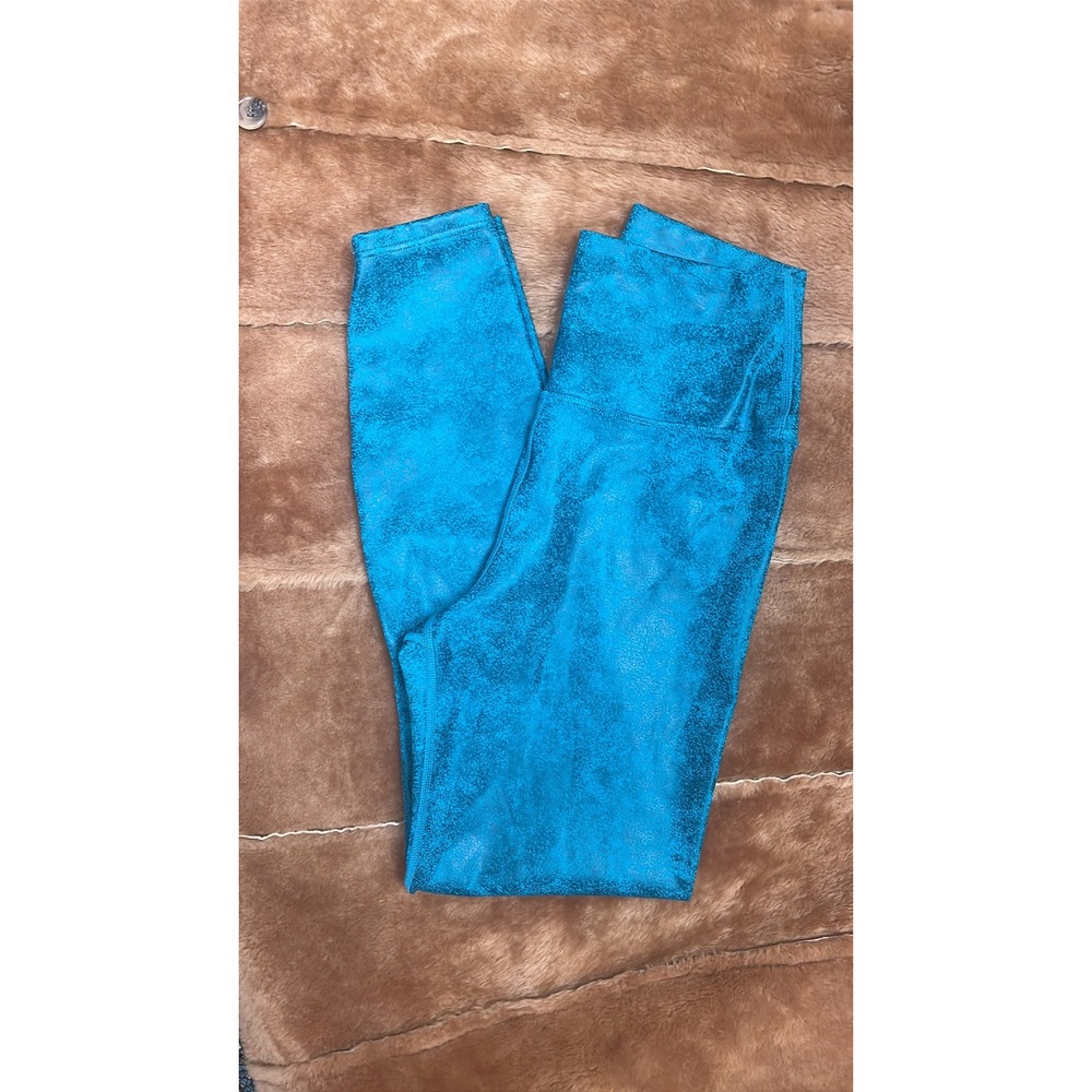Carbon38 Womens Metallic Leggings Turquoise Blue Foil: Small